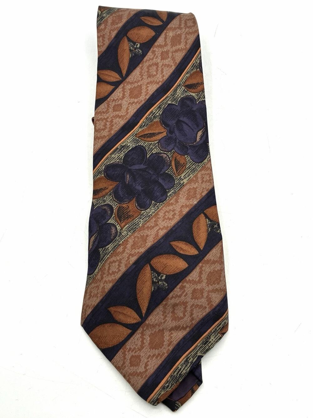Vintage Chez Roffe 100% Silk Tie Hand Finished USA Orange Purple Abstract